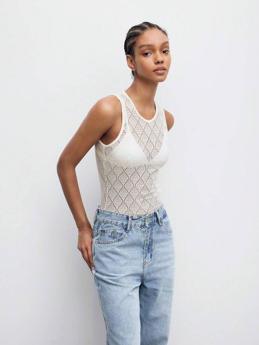 Maija 圓領空心無袖休閒人體輪廓衣 - 米色 - 查看 1