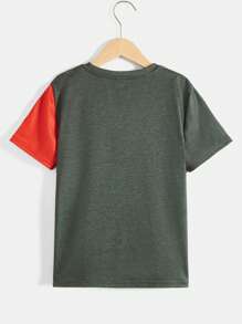SHEIN Camiseta de dinosaurio de ajuste holgado y cómodo con gráfico y diseño de bloques de color para niño preadolescente