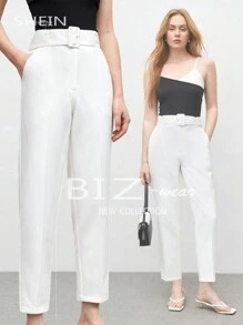 BizChic Women's Solid Color Tapered Slim Fit Suit Pants - White - View 1