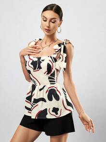 Aveloria 女性幾何圖案印花背心上衣,蝴蝶結裝飾