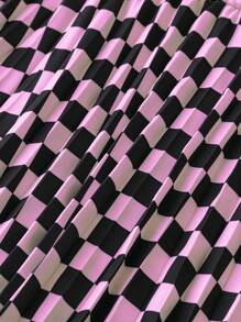 SHEIN LUNE 加大號格紋印花百褶裙 - 粉色 - 查看 5