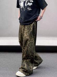 Manfinity Roghcode Quần họa tiết da báo nam Oversize dài camo đồ họa màu xanh quân đội đi chơi - Nhiều màu - Xem 3