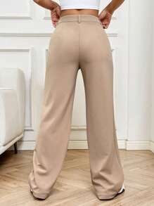 SHEIN EZwear Women's Straight Leg Suit Trousers With Exposed Seams In Fall/Winter - Khaki - View 2