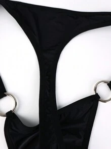 Men's Solid Color Sexy Thong With Circular Charm Decoration - Black - View 5