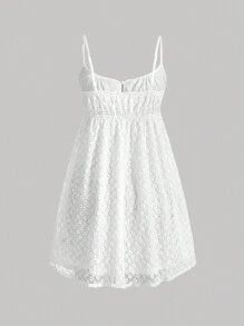 SHEIN MOD Mesh Embroidered Rag Dolls Cami Dress,White Graduation Dress - White - View 2