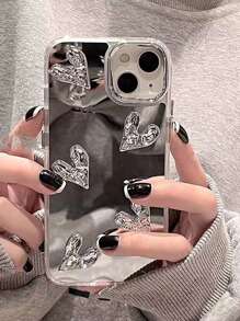 Capa De Telefone Com Espelho E Decoração Em Forma De Coração Compatível Com Iphone 15/15pro/15plus/15promax