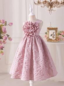 SHEIN Young Girl's Sleeveless Round Neck Dress With Short Sleeves, Gorgeous Floral Design - Multicolor - View 7