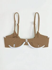 SHEIN Swim Parte superior del bikini halter con aros de unicolor para playa en verano - Camel - Ver 2