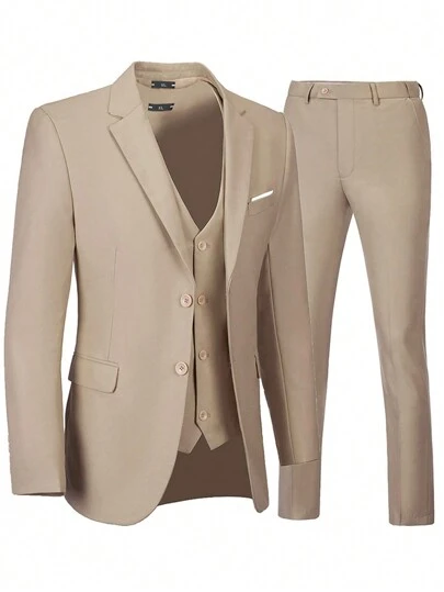 Bộ vest nam Furuyal, kiểu dáng tối giản, ôm sát, cài khuy đơn, gồm áo khoác, áo gile và quần tây, thích hợp cho đám cưới, tiệc tùng, dạ hội để thể hiện vẻ ngoài lịch lãm, màu sâm panh, cỡ XS-XXXL.