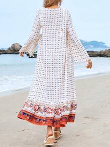 Seusyu Women'S Geometric Pattern Fringe Embellished Dress - Multicolor - View 6