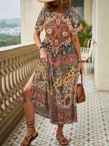 EMERY ROSE Women's Short Sleeve Floral Printed Dress - Multicolor - View 6