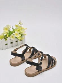 1 par de sandalias planas de estilo T de PU a la moda para niña, cómodas y versátiles, adecuadas para uso diario, bodas, fiestas, estilo bohemio de verano
