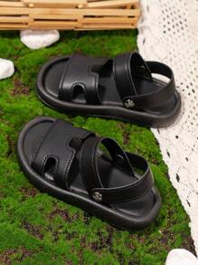 1 Par De Sandálias Esportivas Para Meninos, Simples E Versáteis, Chinelo Plano De Duplo Uso