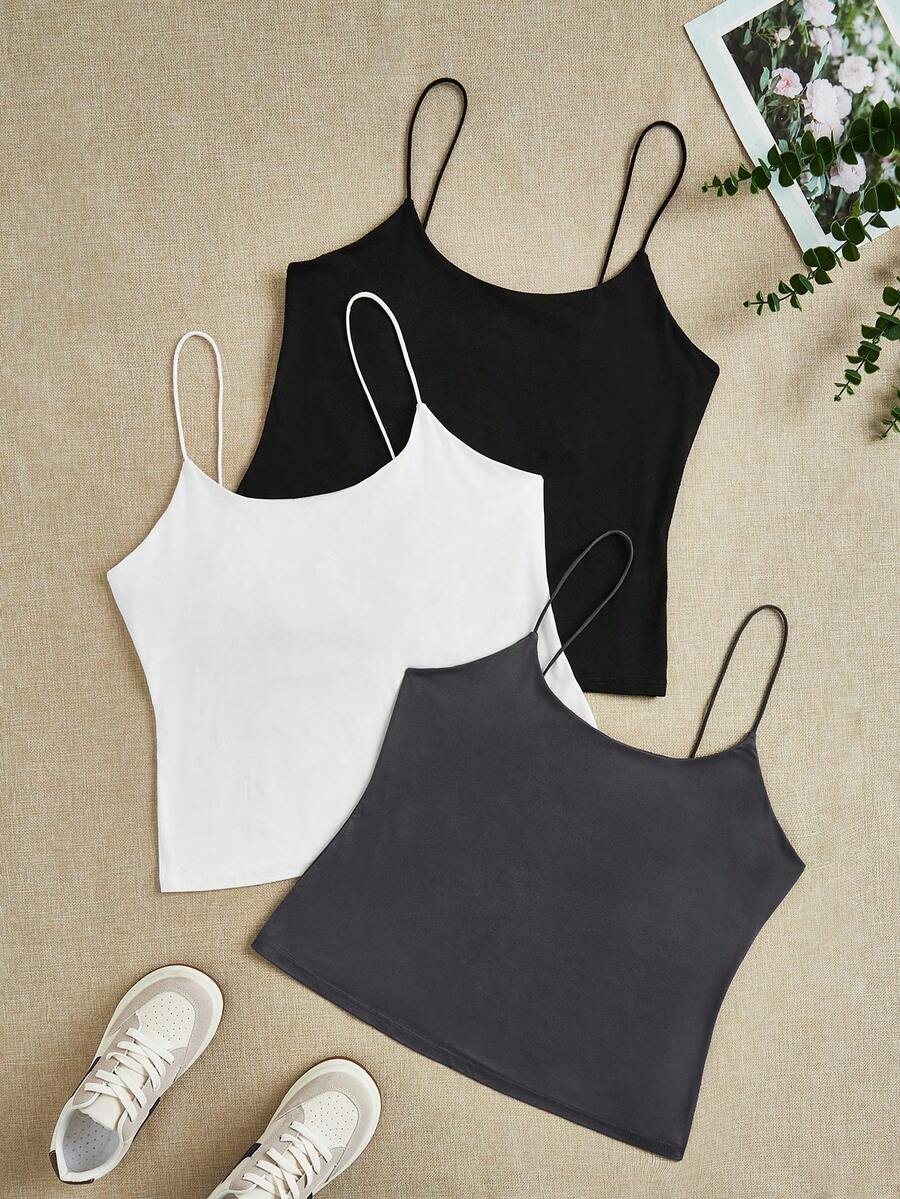 SHEIN Comfortcana Bộ 3 áo hai dây lửng ôm sát dáng rộng dành cho nữ cỡ lớn - Nhiều màu - Xem 1