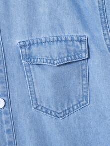 SHEIN Chemise En Jean Bleu Décontractée À Manches Courtes Pour Garçons Adolescents, Pour Les Tenues De Printemps Et D'été - Jean clair - Voir 5