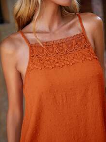 SHEIN Clasi 女士蕾絲拼接背心上衣 - 橘色 - 查看 6