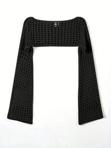 New Stylish Design Women Sweater With Hollow Out Flared Sleeve - Black - View 2