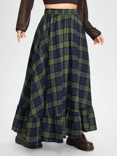 Fairycore Plaid Print Ruffle Hem Skirt