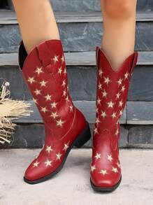 ROMWE Grunge Punk Zabytkowy Gwiazdy Haft Westernowy styl Buty za kostkę Z Gruby Obcasy I Szeroki Wycięcie z kształcie litery V Dla kobiet Rozmiar Plus , Punk I Styl retro - Czerwony - Zobacz 4