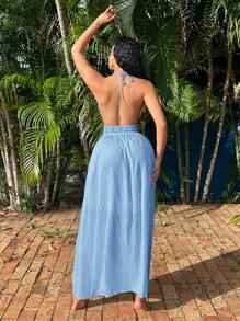 SHEIN SXY 海滩度假女装 白色女装 海滩女装 波西米亚风女装 夏季连衣裙 女装 长款夏季连衣裙 夏季女装 海滩连衣裙 波西米亚风连衣裙 夏季连衣裙 夏季服装 白色连衣裙 白色女装 - 藍色 - 查看 2