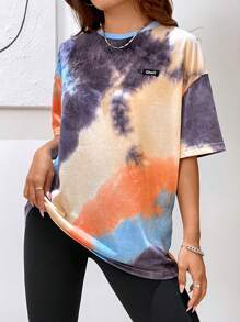 SHEIN EZwear Tie-Dye Color Block Drop Shoulder Oversized T-Shirt