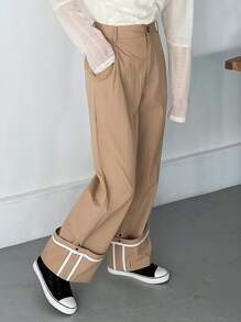 FRIFUL Women's Contrast Binding Straight Leg Pants - Khaki - View 6