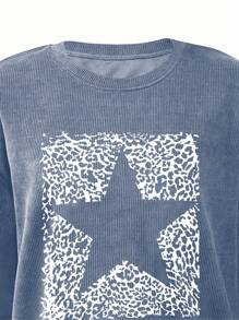 INAWLY Women's Leopard & Star Pattern Drop Shoulder Sweatshirt,Long Sleeve Tops Graduation,Back To School Outfits,Graduation,Teacher Outfits For Women,Back To School