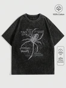 ROMWE Grunge Punk Áo thun tay ngắn in khẩu hiệu nhện cổ điển & cũ kỹ dành cho nữ, phù hợp với phong cách đường phố Hip Hop và lễ hội âm nhạc KHÔNG CHẠM VÀO DÒNG CUỐI CÙNG, trường học, unisex - màu đen - Xem 5