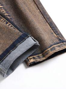 Tween Boy Ripped Frayed Cat Whisker Washed Ripped Jeans - Camel - View 3