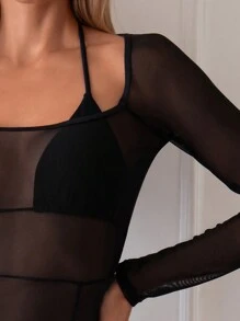 Của phụ nữ Màu thuần mỏng Tách Cover Ups & Áo đầm Áo len Mở - màu đen - Xem 5