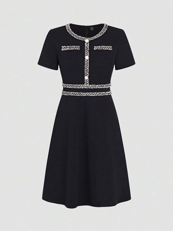 SHEIN Clasi Elegant A-Line Dress With Woven Band Detail And Gathered Waist