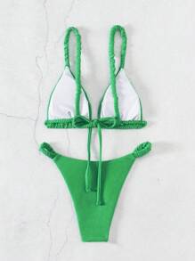 SHEIN Swim طقم بيكيني منفصل بلون واحد للشاطئ الصيفي - أخضر - مشاهدة 2