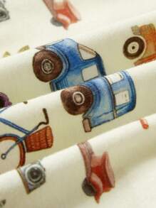 Cozy Pixies Baby Boy's Cartoon Car Pattern Color Block Short Sleeve Top And Footed Pants Snug Fit Pajama Set