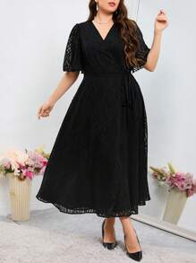 Modelyn Plus Size Solid Color Cutout Tie Wrap Dress Long Evening Dresses