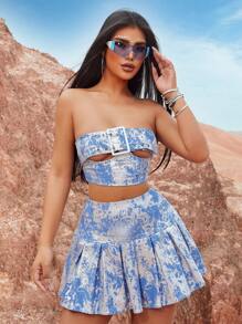 SHEIN SXY 女士水印金屬感中空背心 - 藍色 - 查看 3