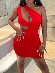 Slaydiva 性感镂空紧身迷你连衣裙 - 紅色 - View 5
