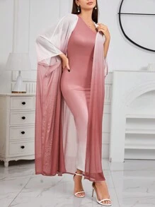 Modelyn Ombre Shoulder Sloping Dress With Coat Evening Dress 2 Pieces Set - Pink - View 4