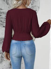 SHEIN Clasi Camisa de manga larga con cintura acaparada y recogida en un solo color