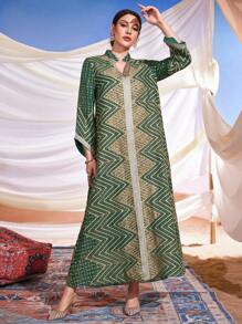 Al Najma 打补丁刺绣丝带细节有缺口领修身腰线连衣裙 - 彩色 - 查看 3