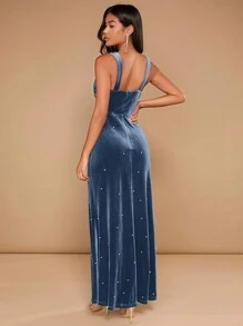 SHEIN Belle Women's Stud Embellished Waist Cinched Long Tank Dress - Baby Blue - View 5