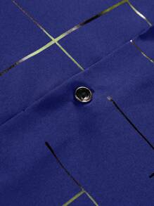 Manfinity Homme Men's Button Front Long Sleeve Shirt With Stripe Print, Fall - Royal Blue - View 4