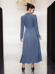 Modelyn Women's Stand Collar Arabian Dress - Blue - View 2