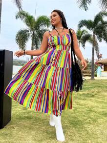 Flirla Plus Size Women's Striped Cami Dress - Multicolor - View 6