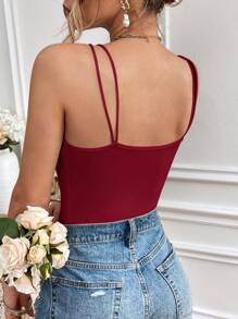 SHEIN Frenchy Ladies' Solid Color Double Shoulder Strap Camisole With Chest Padding Summer Top Vacation Clothes - Burgundy - View 2
