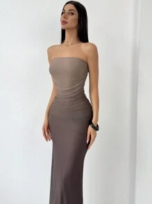 Aloruh Kiểu Mỹ Biến đổi dần Lưới Quây Váy bodycon - Cà phê nâu - Xem 5