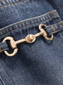 DAZY 高腰帶有口袋的女士牛仔裙,a字型款式 - 藍色 - 查看 7