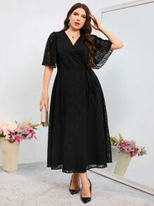 Modelyn Plus Size Solid Color Cutout Tie Wrap Dress Long Evening Dresses