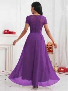 SHEIN Clasi Đầm Maxi Dài Cạp Cao Phối Ren Màu Trơn Cho Nữ - Màu tím - Xem 2
