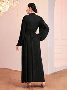 Modelyn Women's Arab Style Lantern Sleeve Dress With Keyhole Neck - Black - View 2