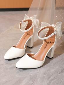 Timesize Của phụ nữ Giày cưới Với Nơ , Dày Đáy Trắng Dép xăng đan , Trắng Cao gót Với Giày cao gót dày , Cao gót , Làm việc Giày dép , Chính thức Giày dép , Làm Việc  Giày dép , Mùa hè Của phụ nữ Giày dép , Cô dâu Giày dép - trắng - Xem 7